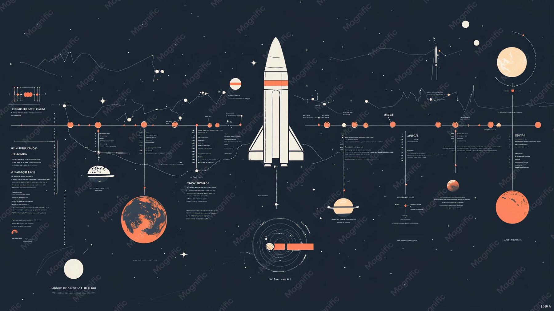 A detailed infographic illustrating the history of space travel with a ...