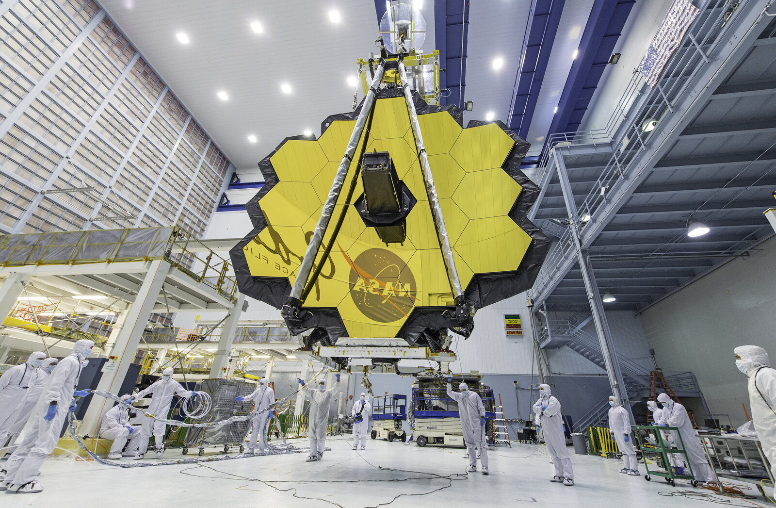 JWST's 18-segment beryllium primary mirror seen in full bloom during ground testing