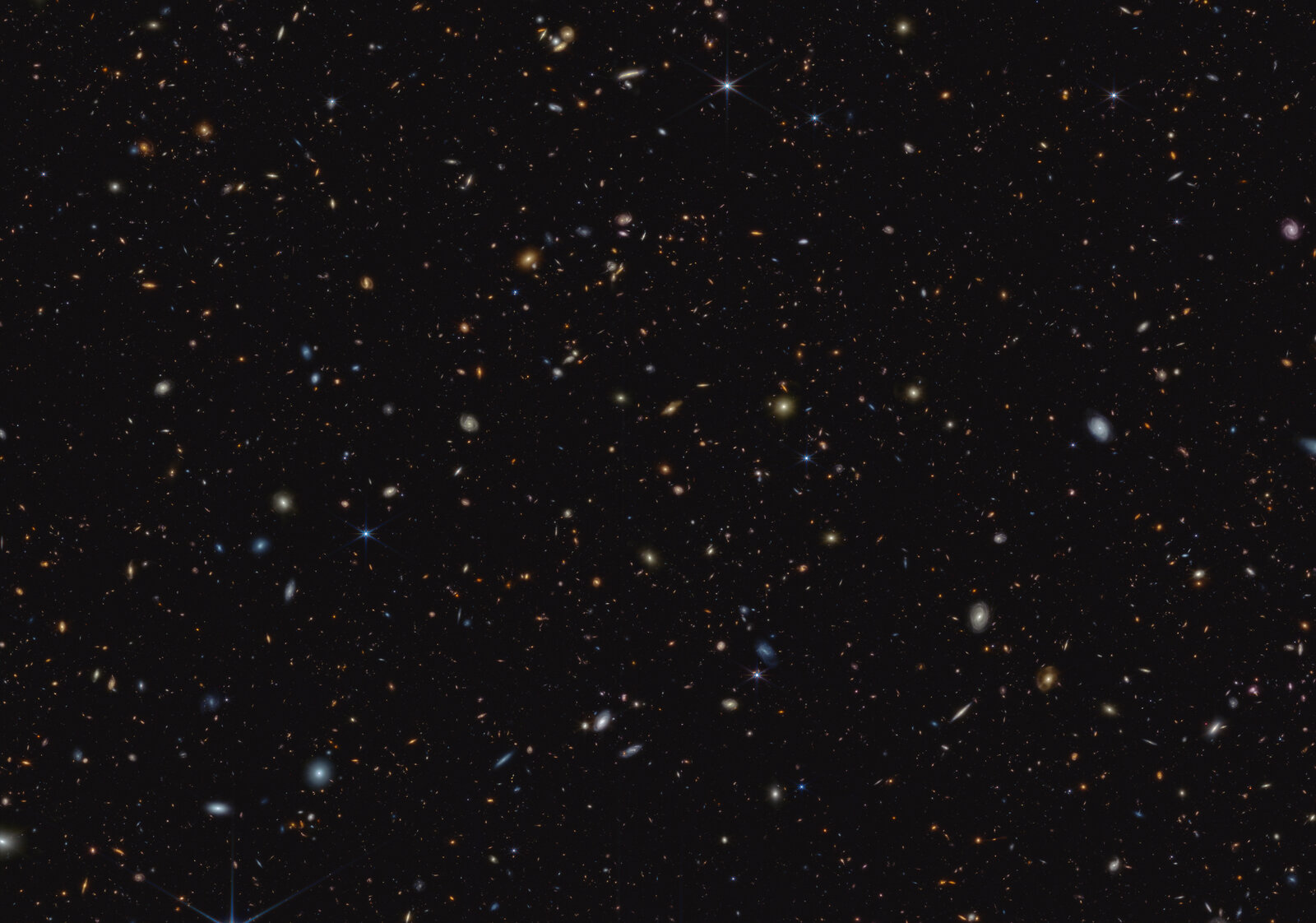 JADES survey — the GOODS-S field imaged by JWST NIRCam, showing thousands of galaxies from the first billion years after the Big Bang