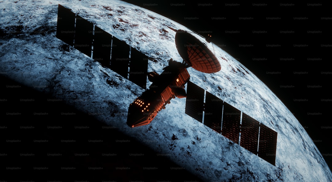 A communication satellite in orbit above earth.