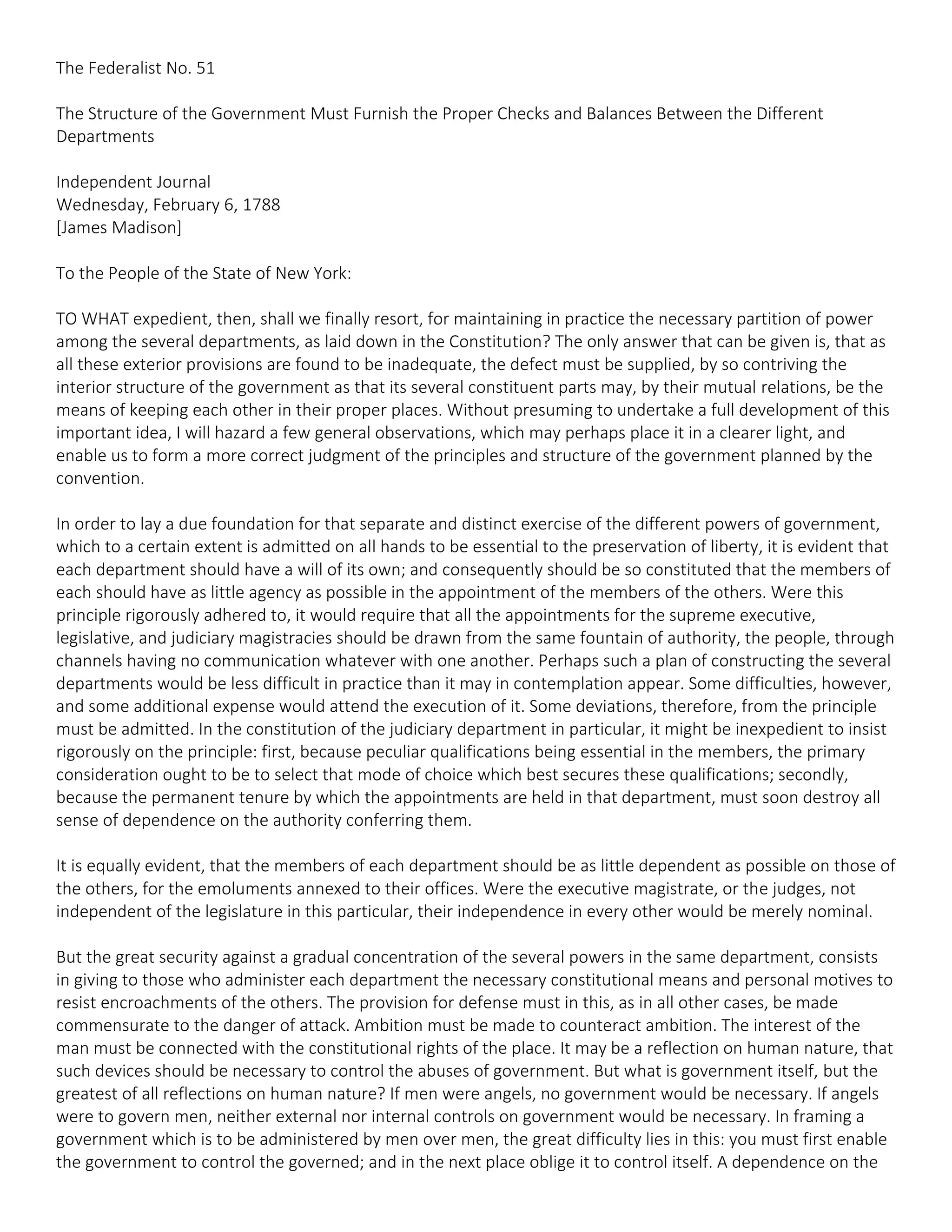 Federalist 51 | PDF