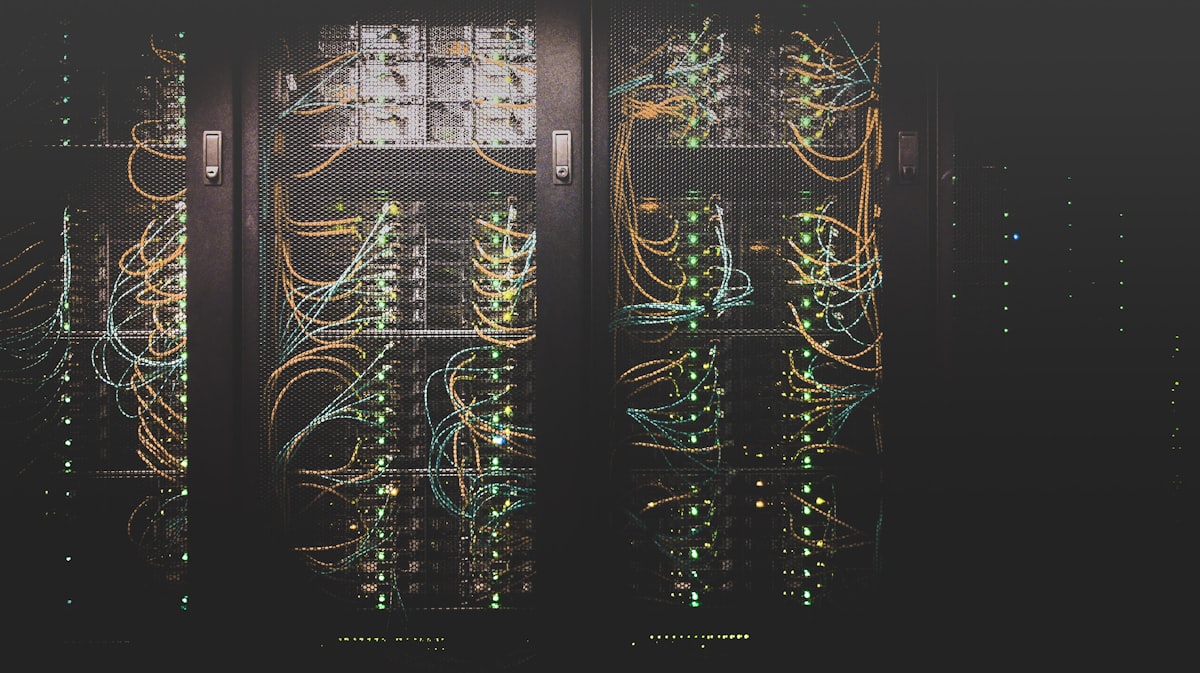 Rows of servers in a modern data center