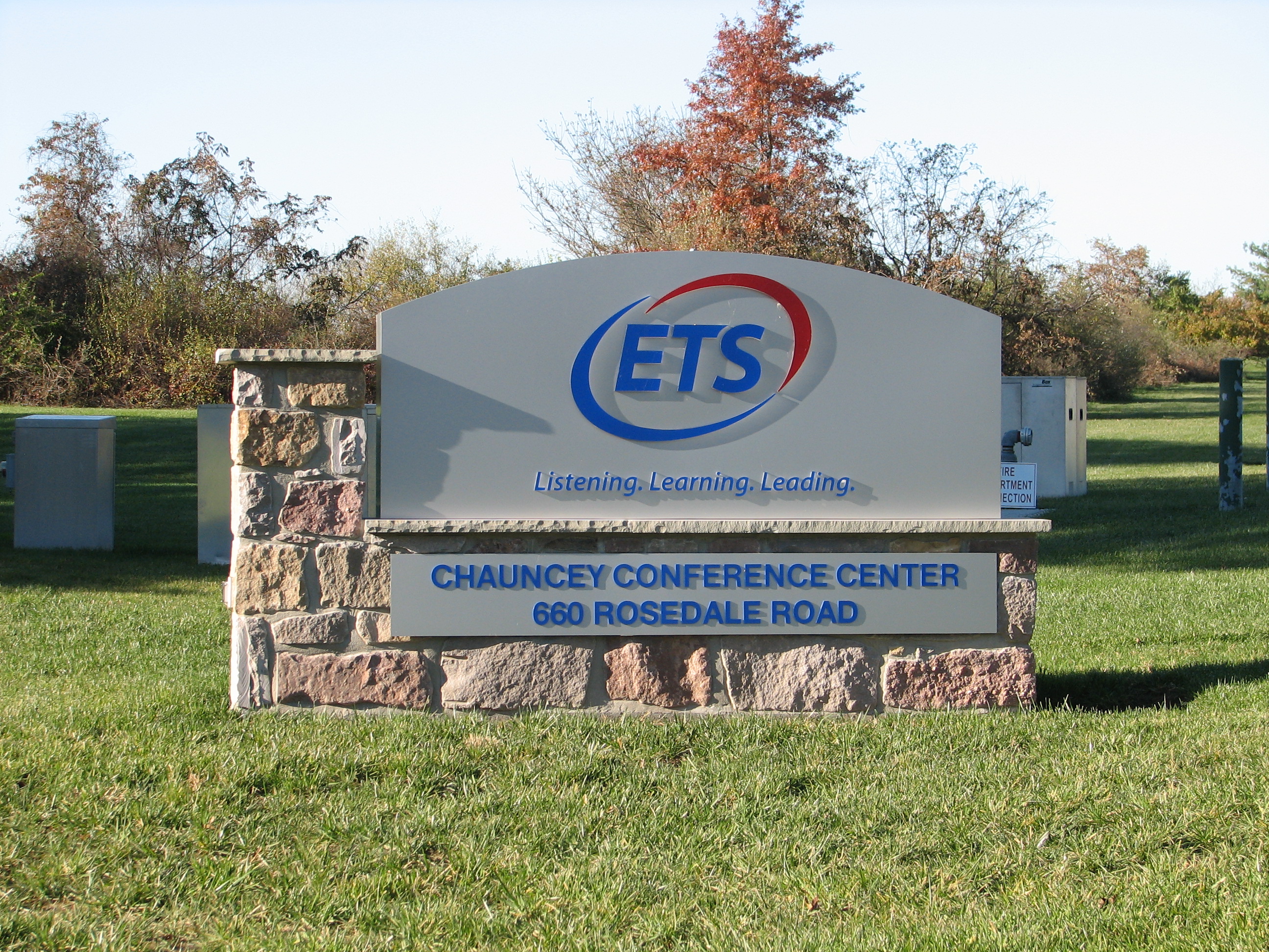 Educational Testing Service welcome sign as seen from Rosedale Road/