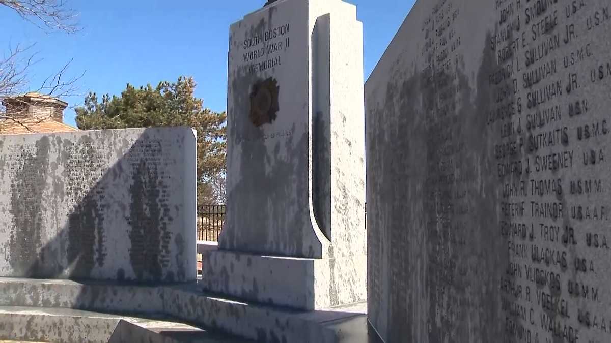 Residents step in to help repair World War II memorial vandalized with oil
